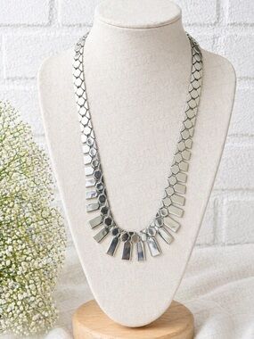 Silver Geometric Statement Necklace Modern Bib Collar Chic